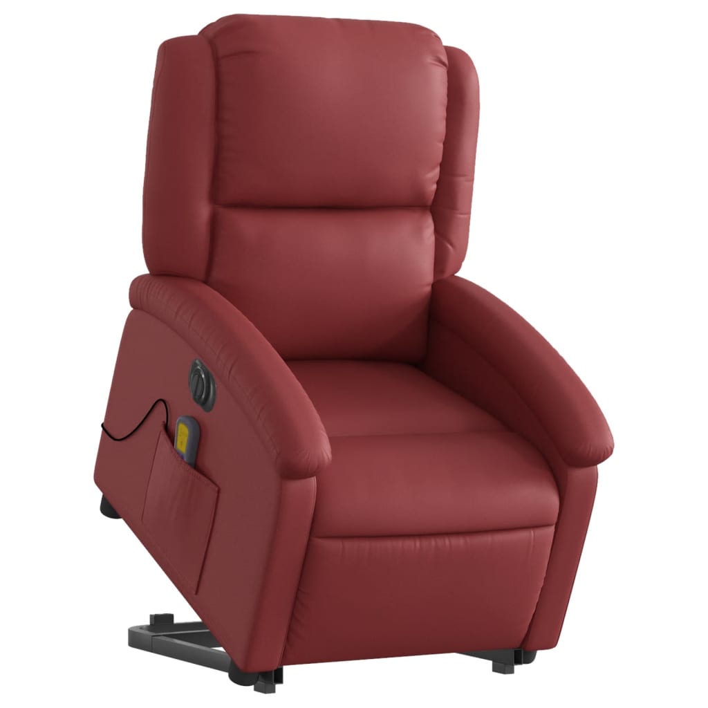 Fauteuil de massage avec aide électrique au verticalisation, rouge vin, cuir artificiel