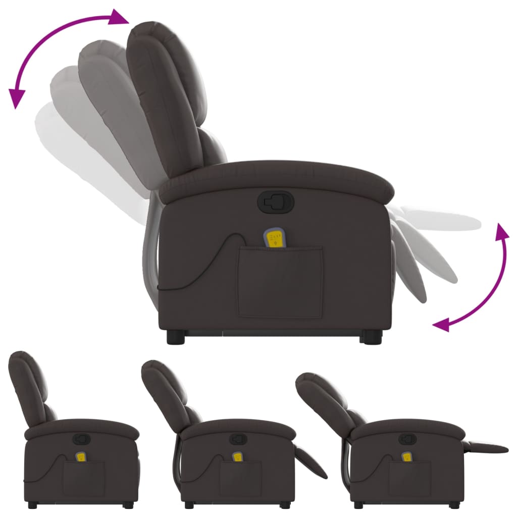 Massagesessel mit Aufstehhilfe Dunkelbraun Echtleder