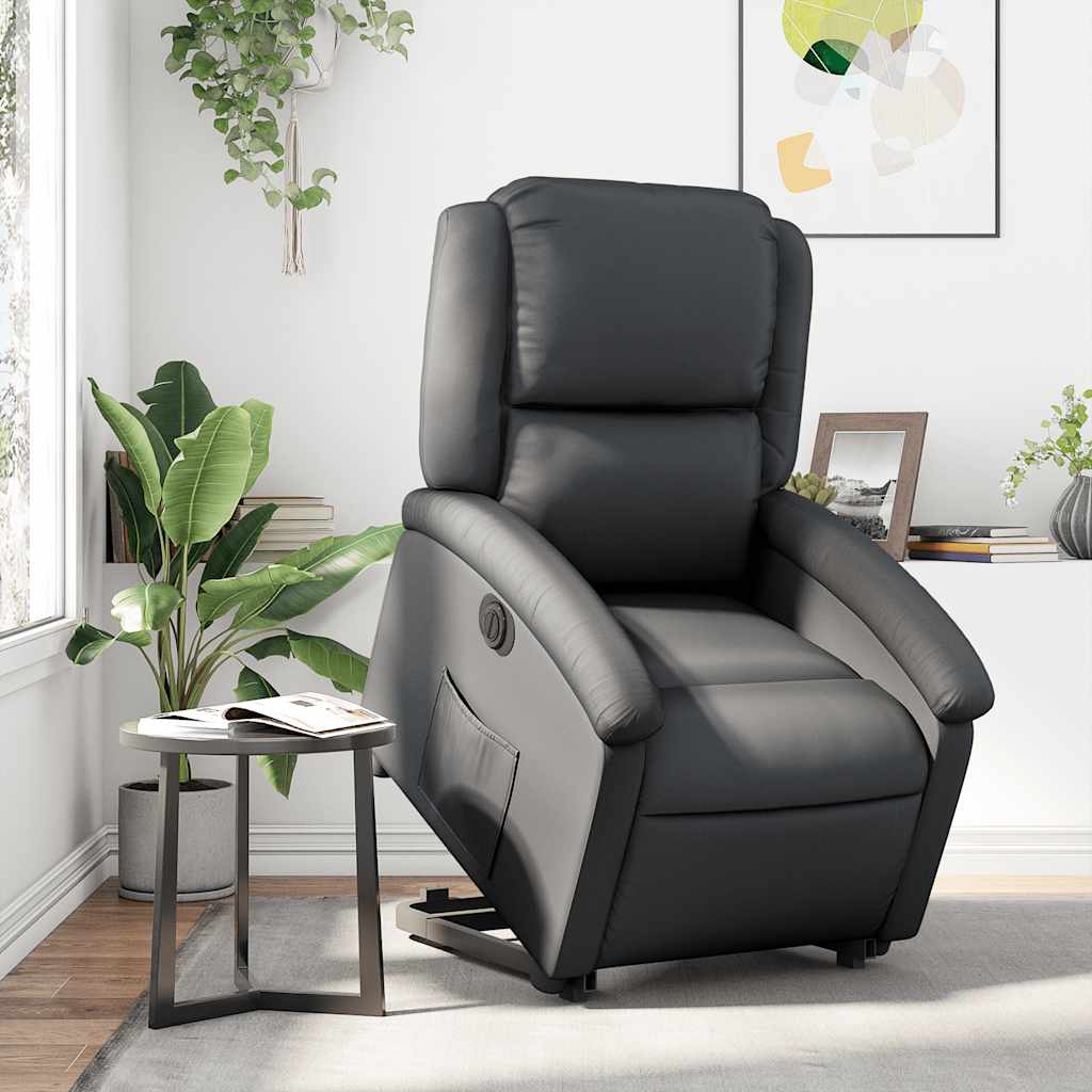 Relaxsessel mit Aufstehhilfe Elektrisch Schwarz Echtleder
