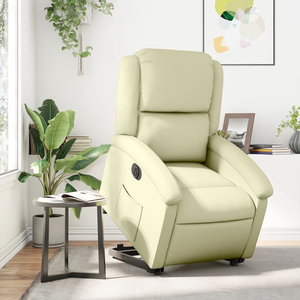 Relaxsessel mit Aufstehhilfe Elektrisch Creme Echtleder