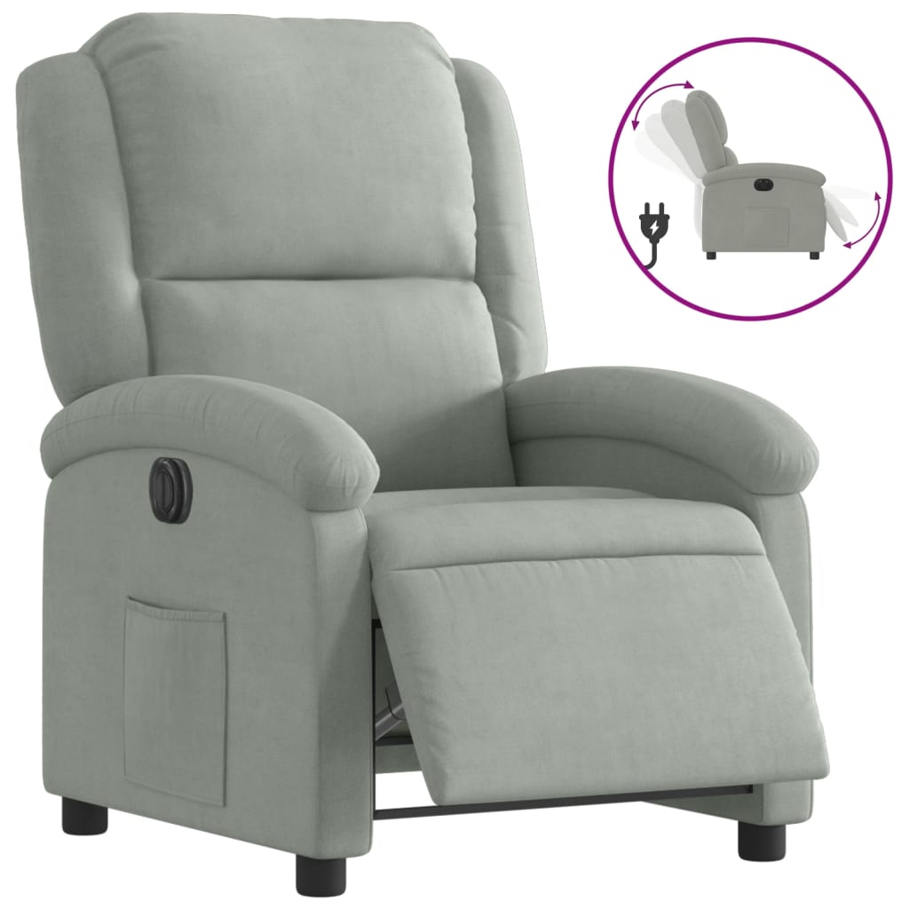 Fauteuil inclinable électrique en velours gris clair