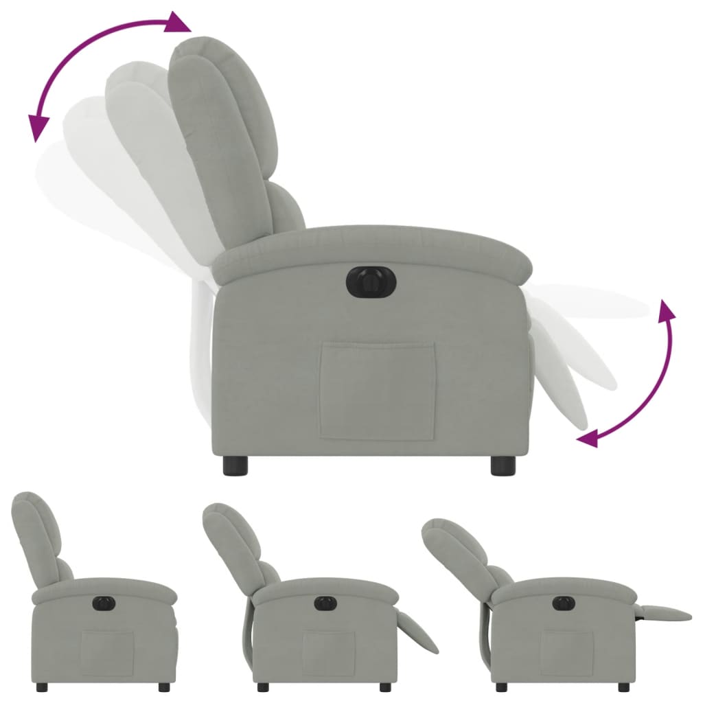 Fauteuil inclinable électrique en velours gris clair