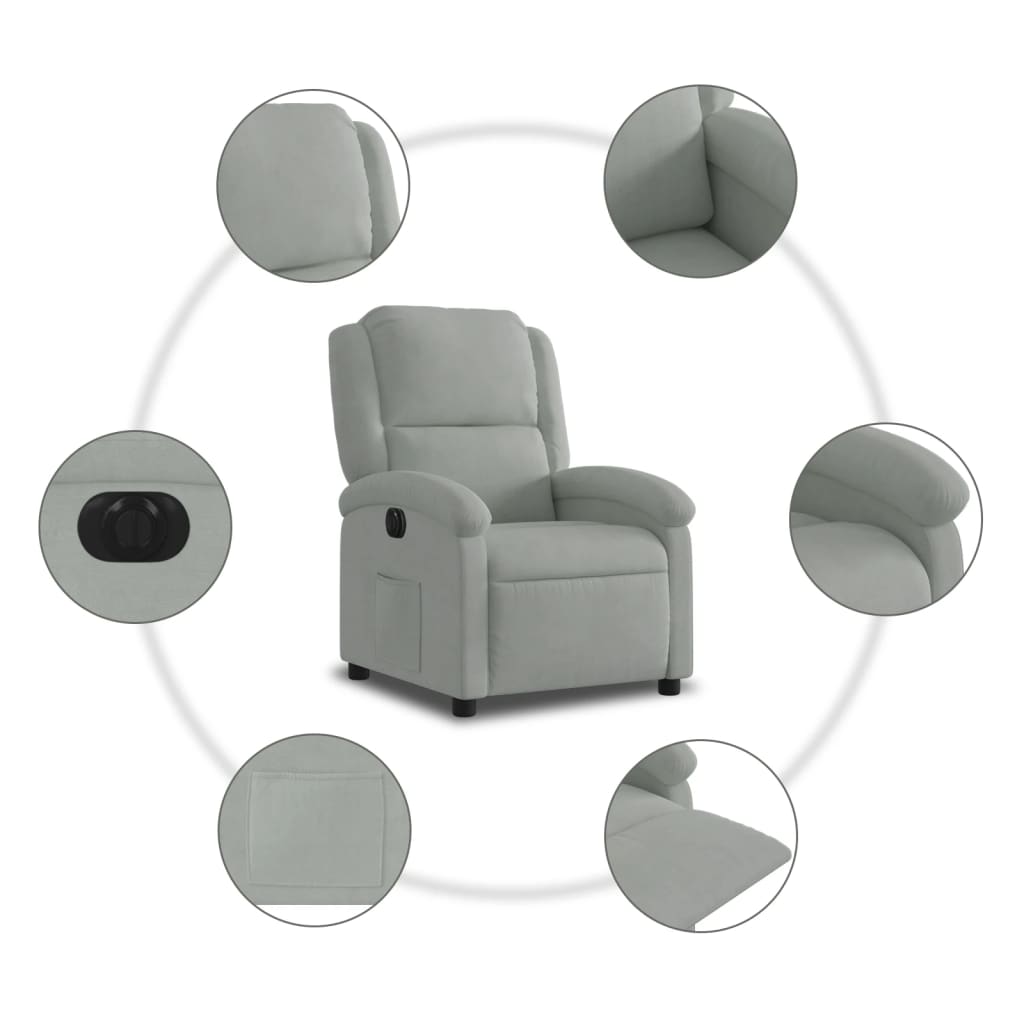 Fauteuil inclinable électrique en velours gris clair