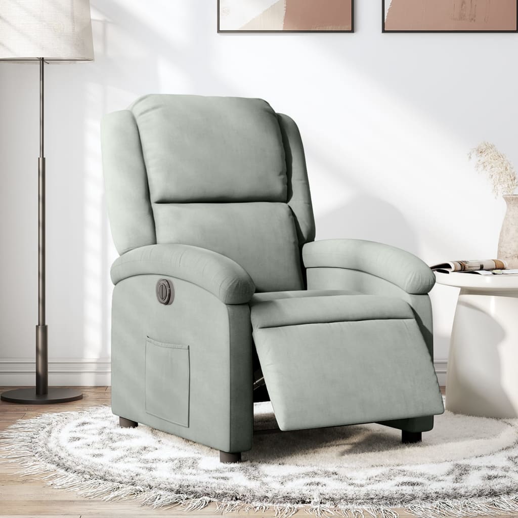 Fauteuil inclinable électrique en velours gris clair