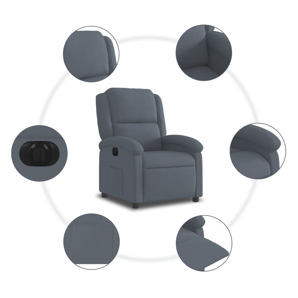 Fauteuil inclinable électrique en velours gris foncé