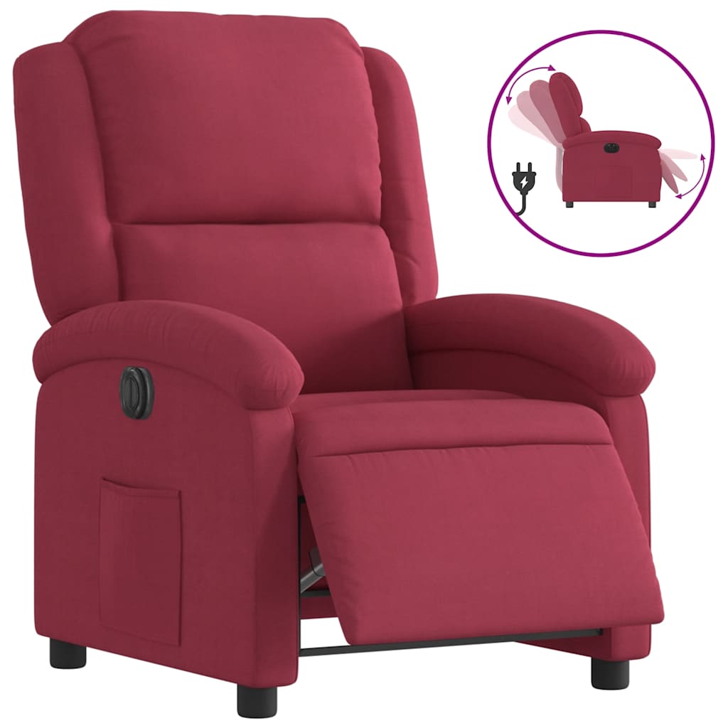 Fauteuil inclinable électrique en velours rouge vin