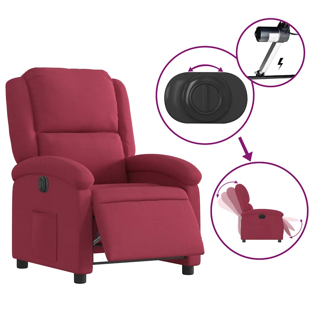 Fauteuil inclinable électrique en velours rouge vin