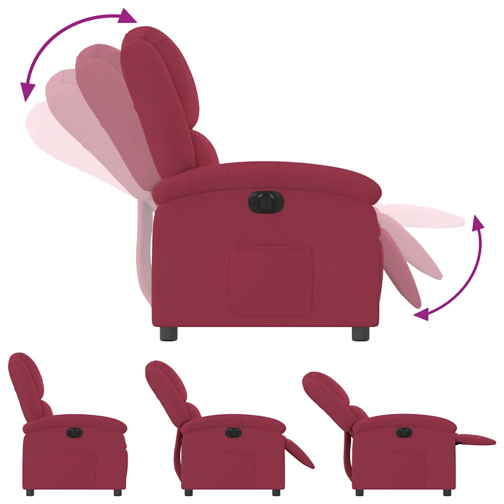 Fauteuil inclinable électrique en velours rouge vin
