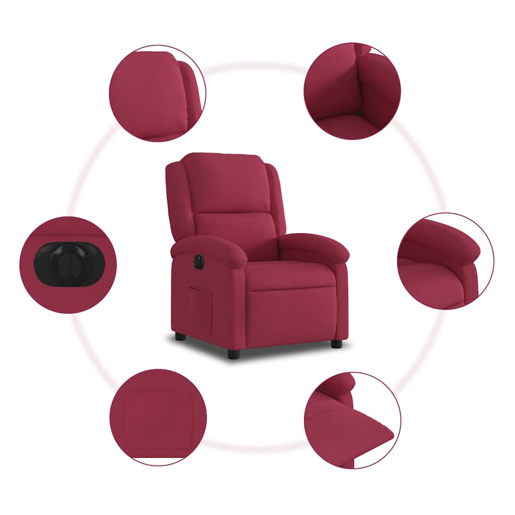 Fauteuil inclinable électrique en velours rouge vin