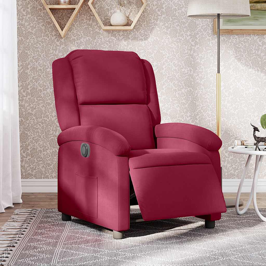 Fauteuil inclinable électrique en velours rouge vin