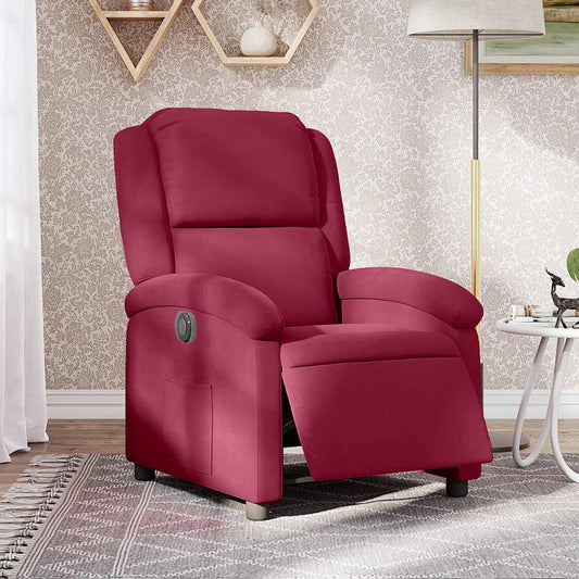 Fauteuil inclinable électrique en velours rouge vin
