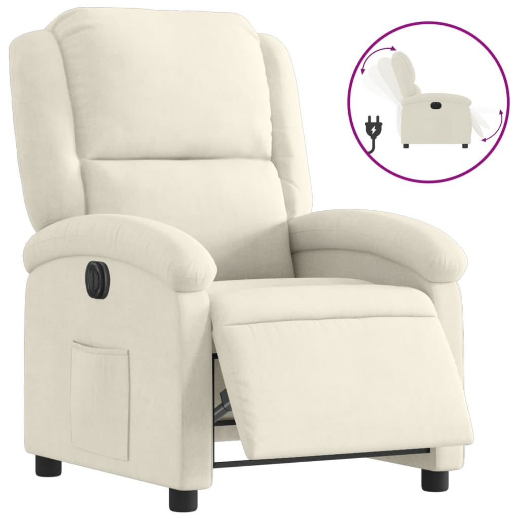 Fauteuil inclinable électrique velours crème