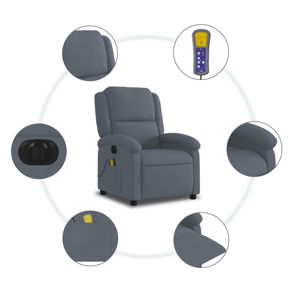 Fauteuil de massage électrique en velours gris foncé