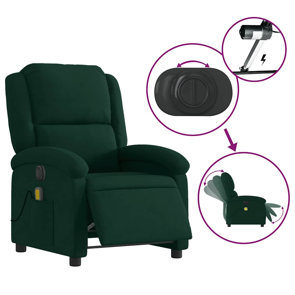 Massagesessel Elektrisch Dunkelgrün Samt