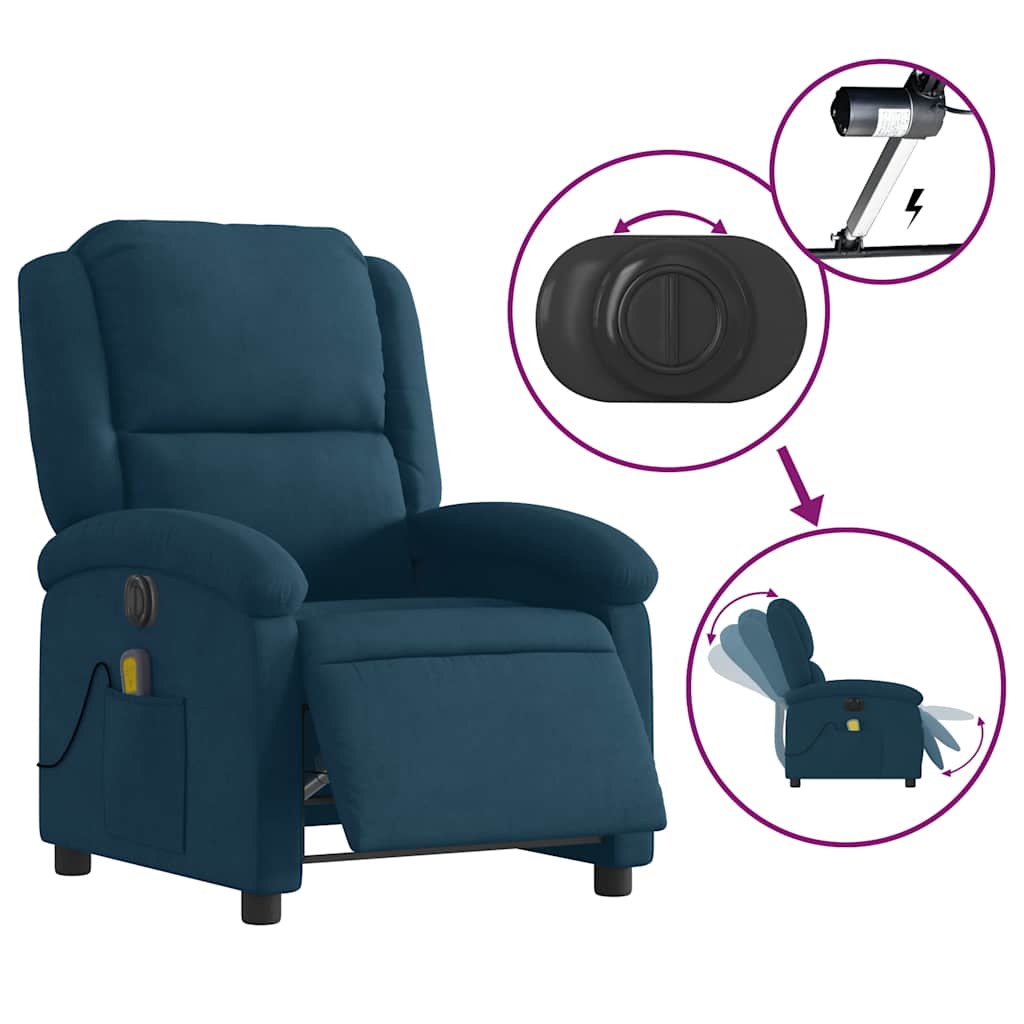 Massagesessel Elektrisch Blau Samt
