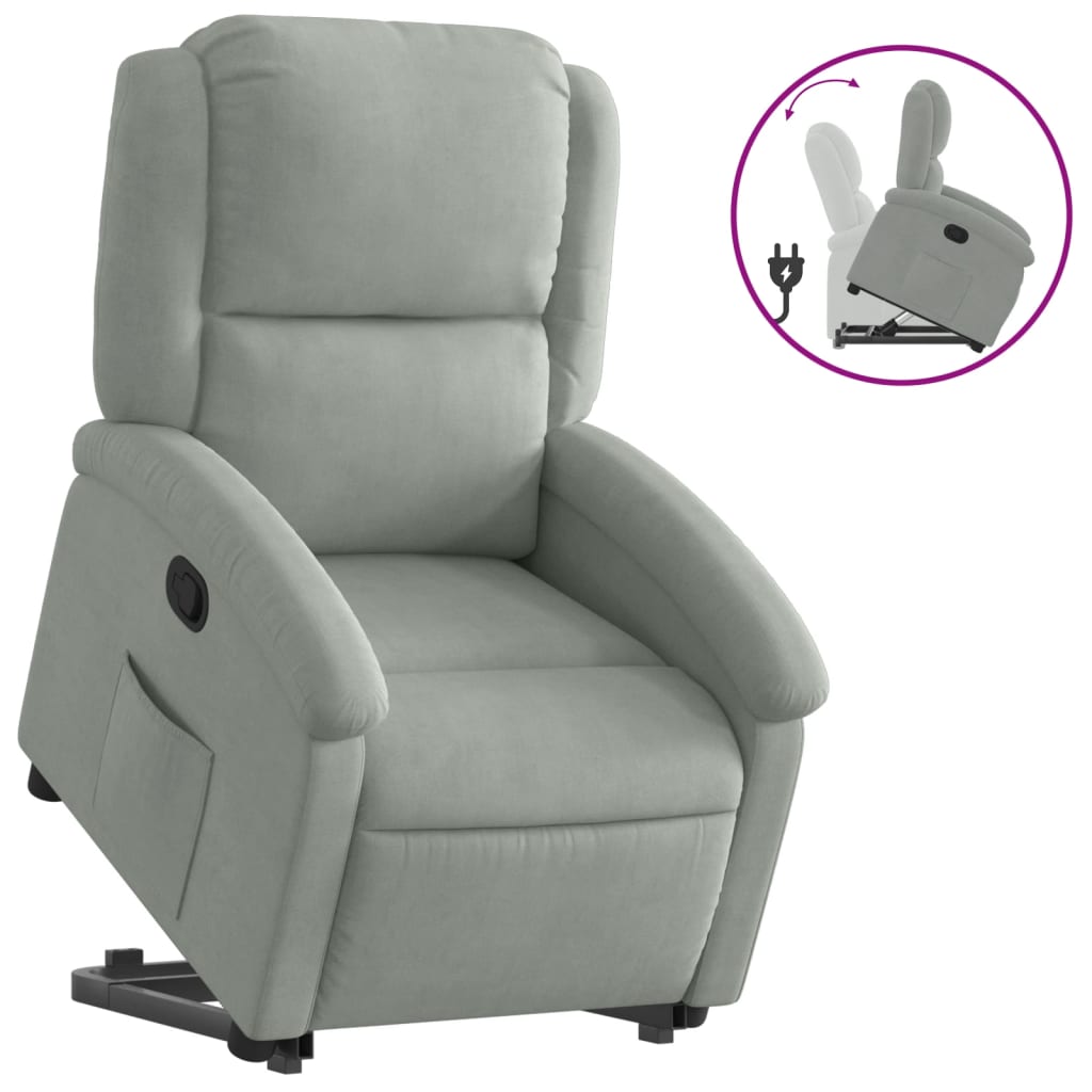 Fauteuil relax avec aide à la verticalisation en velours gris clair