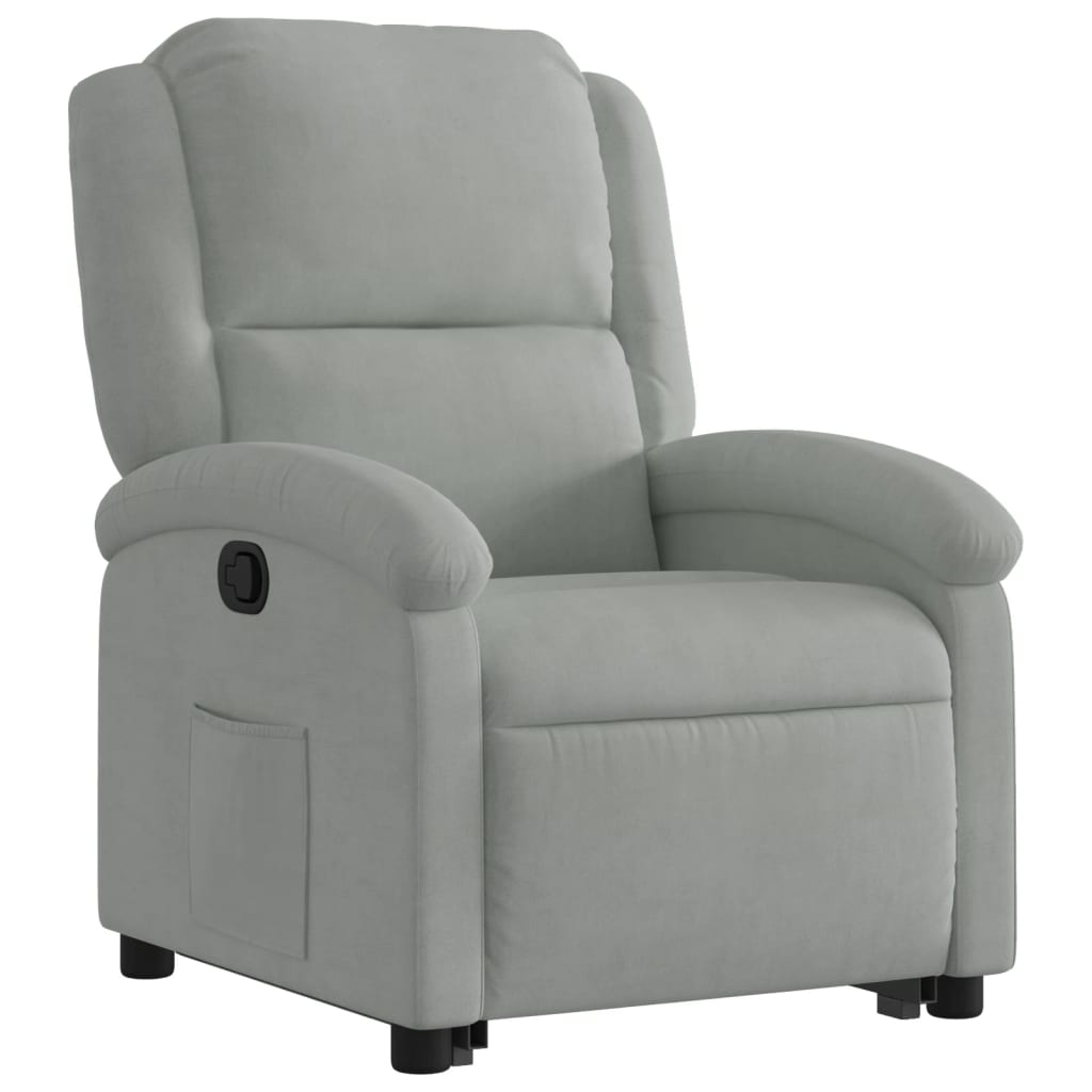 Fauteuil relax avec aide à la verticalisation en velours gris clair