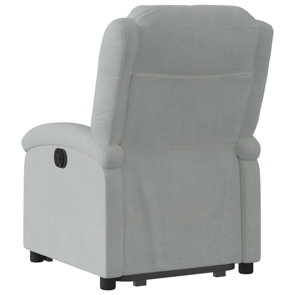 Fauteuil relax avec aide à la verticalisation en velours gris clair