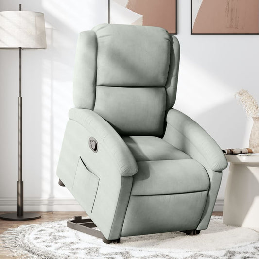 Fauteuil relax avec aide à la verticalisation en velours gris clair