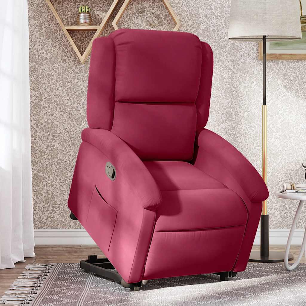 Fauteuil inclinable avec aide à la verticalisation en velours rouge vin