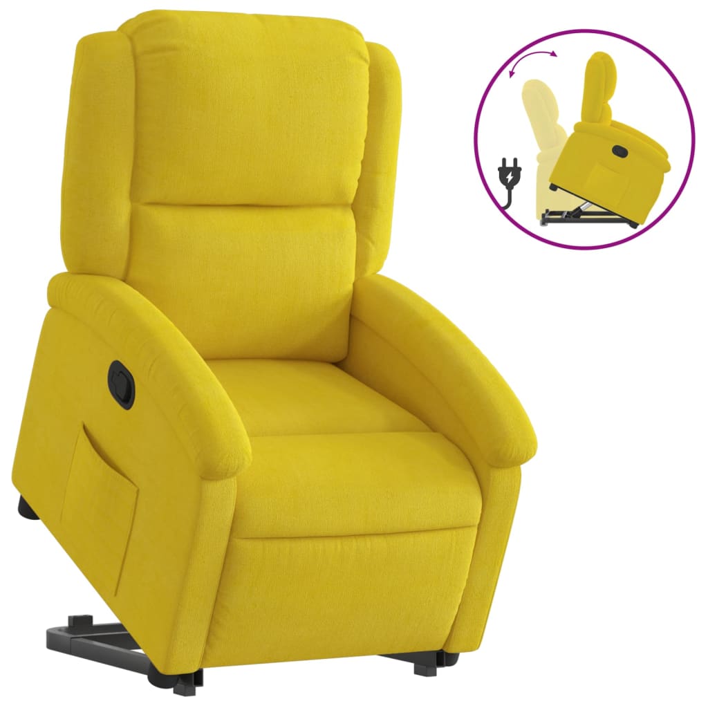 Fauteuil inclinable avec aide à la verticalisation en velours jaune
