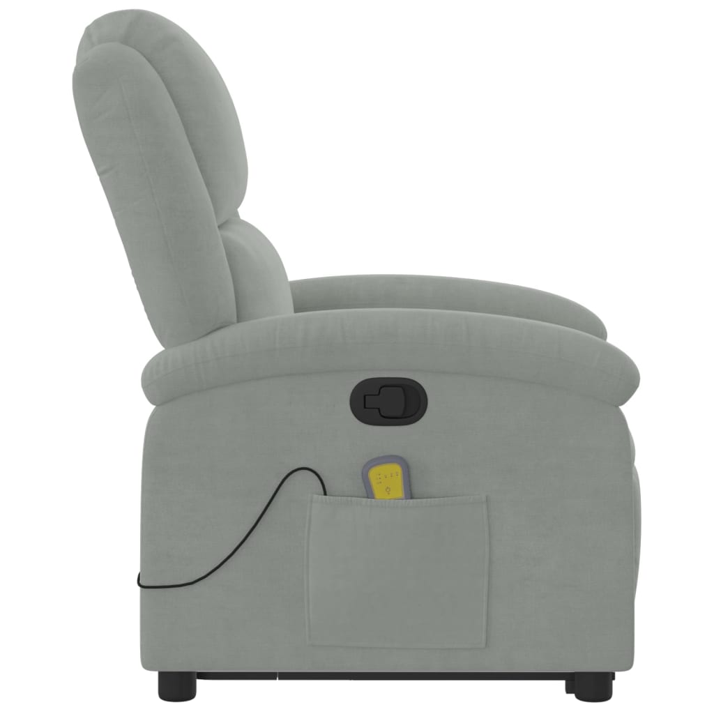 Massage chair with stand-up aid light grey velvet