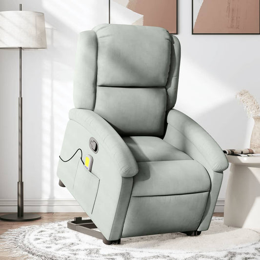 Fauteuil de massage avec aide à la verticalisation en velours gris clair