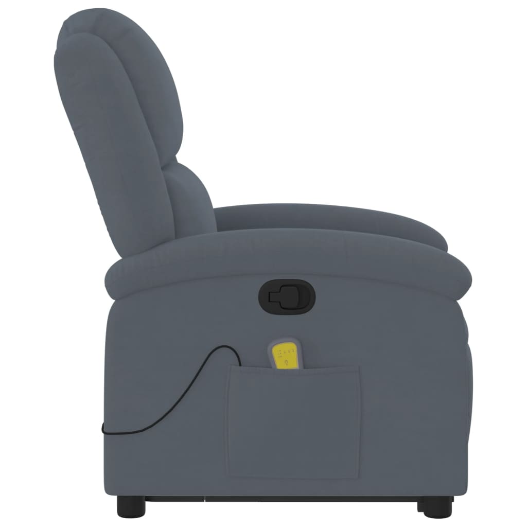 Massage chair with stand-up aid dark grey velvet