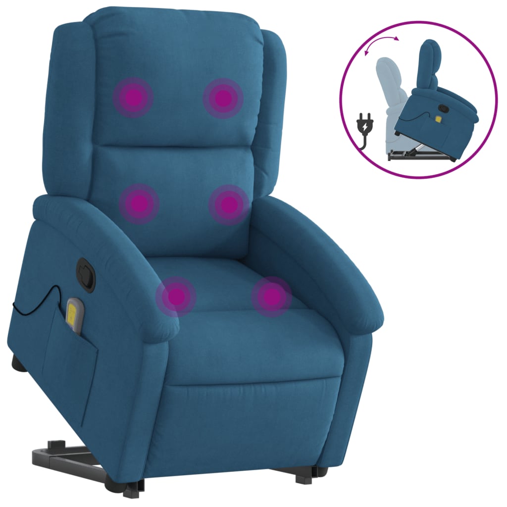 Fauteuil de massage avec aide à la verticalisation en velours bleu