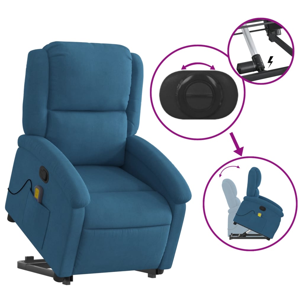 Fauteuil de massage avec aide à la verticalisation en velours bleu