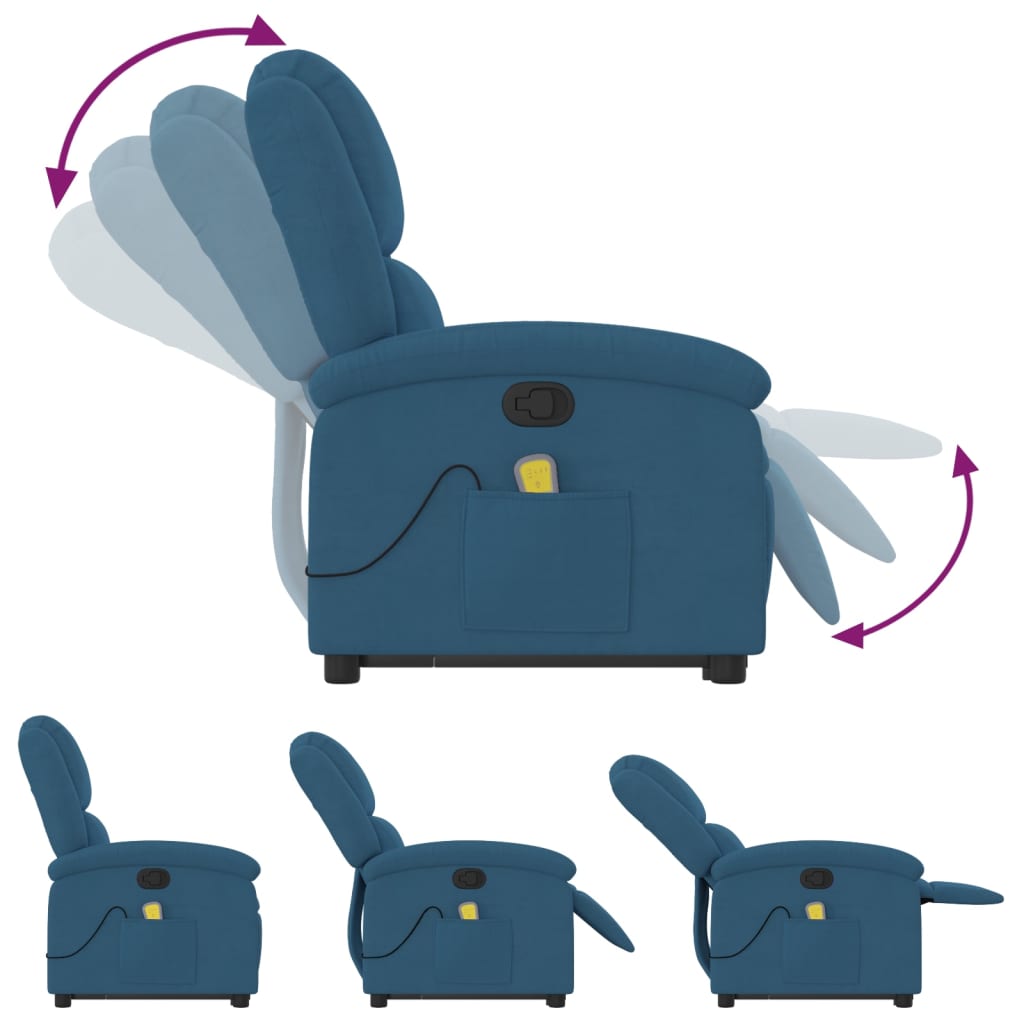 Fauteuil de massage avec aide à la verticalisation en velours bleu