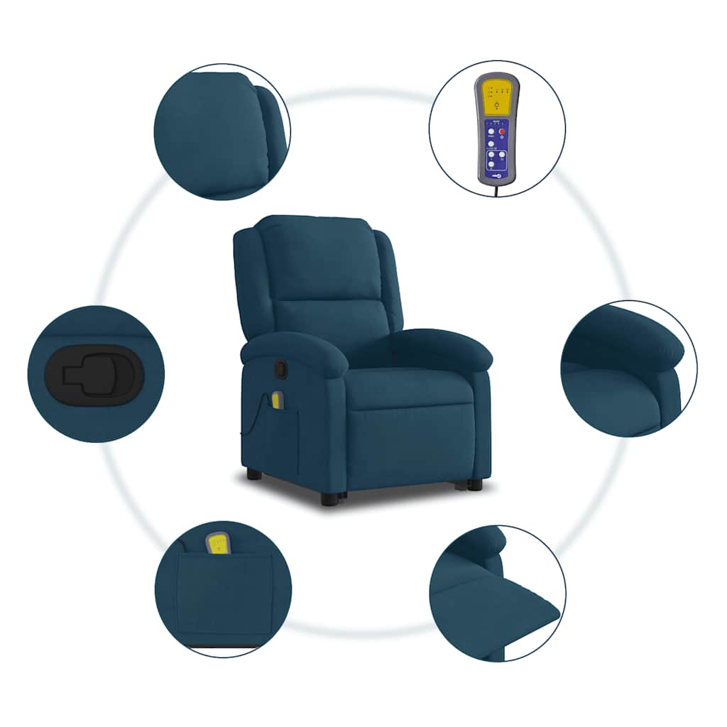 Massagesessel mit Aufstehhilfe Blau Samt