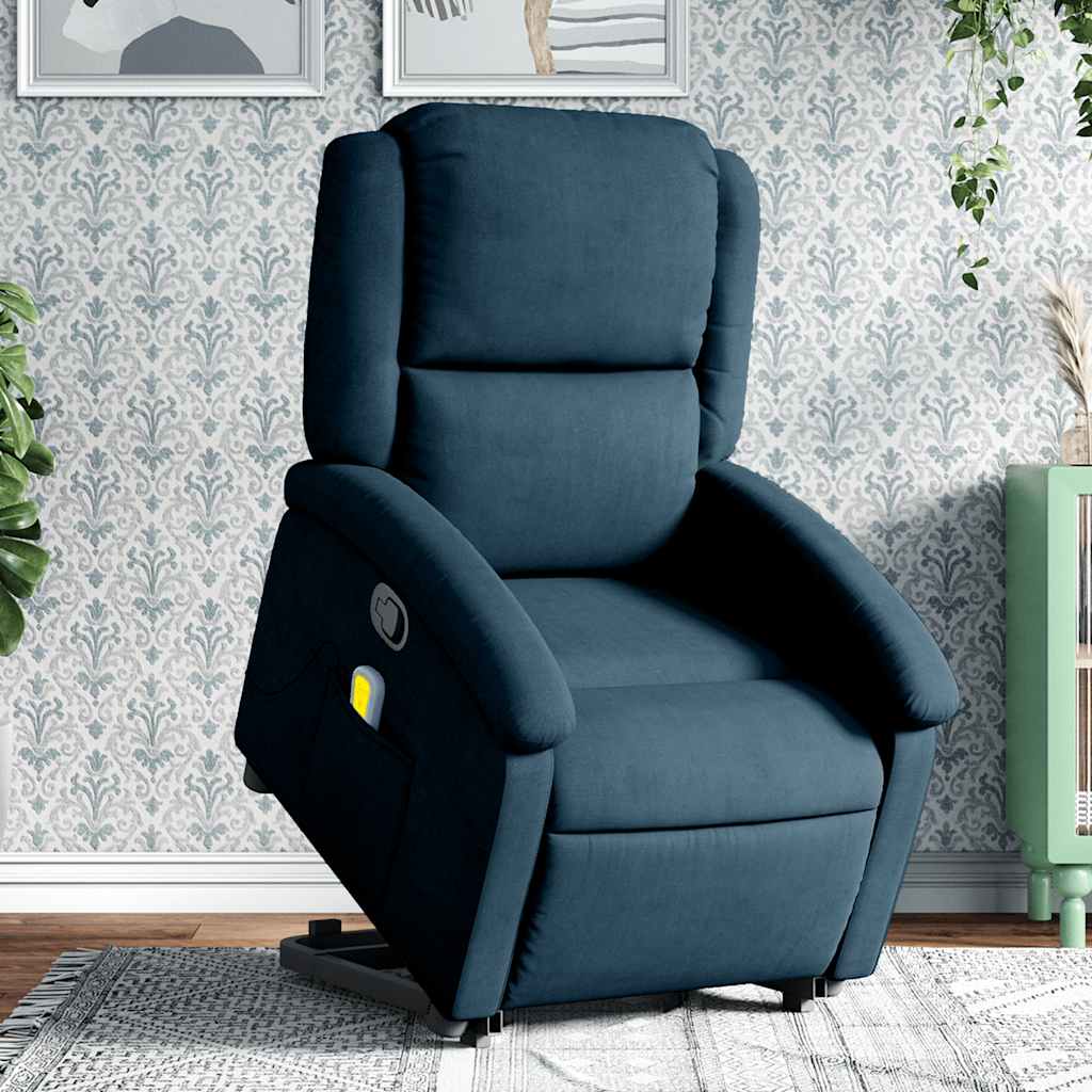 Massagesessel mit Aufstehhilfe Blau Samt