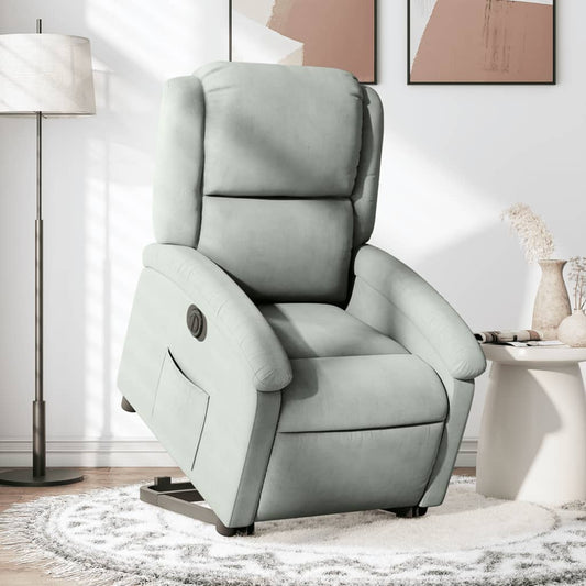 Fauteuil relax avec releveur électrique en velours gris clair