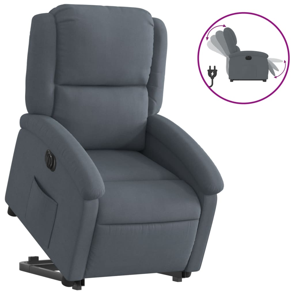 Fauteuil relax avec releveur électrique en velours gris foncé