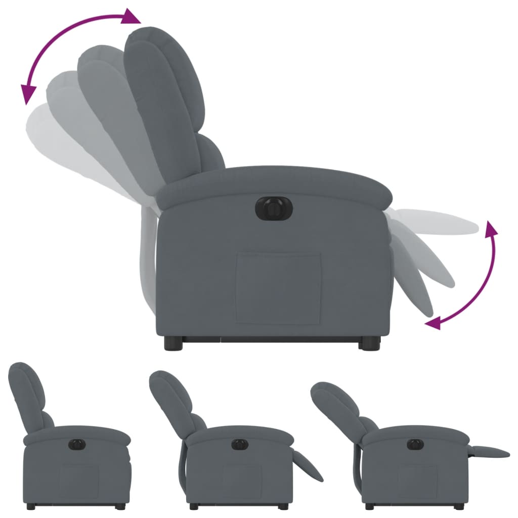 Fauteuil relax avec releveur électrique en velours gris foncé