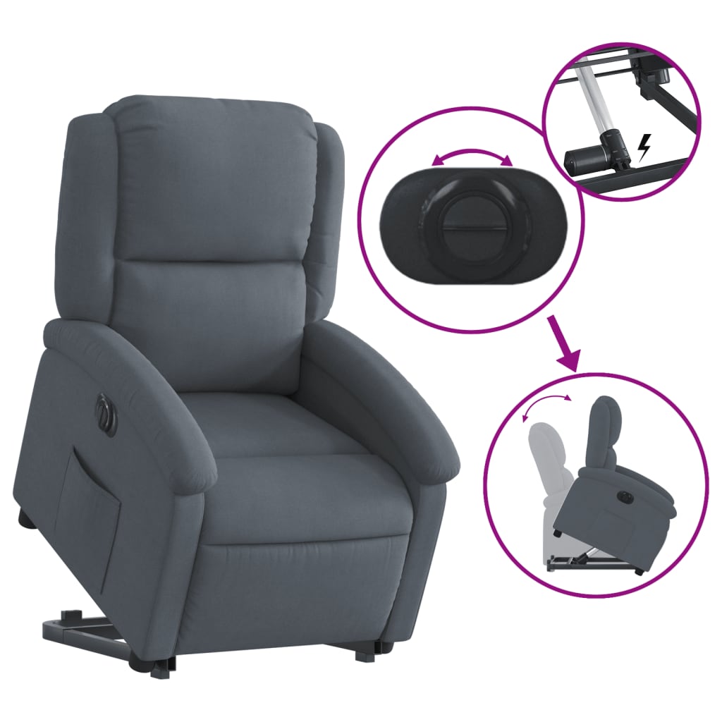 Fauteuil relax avec releveur électrique en velours gris foncé