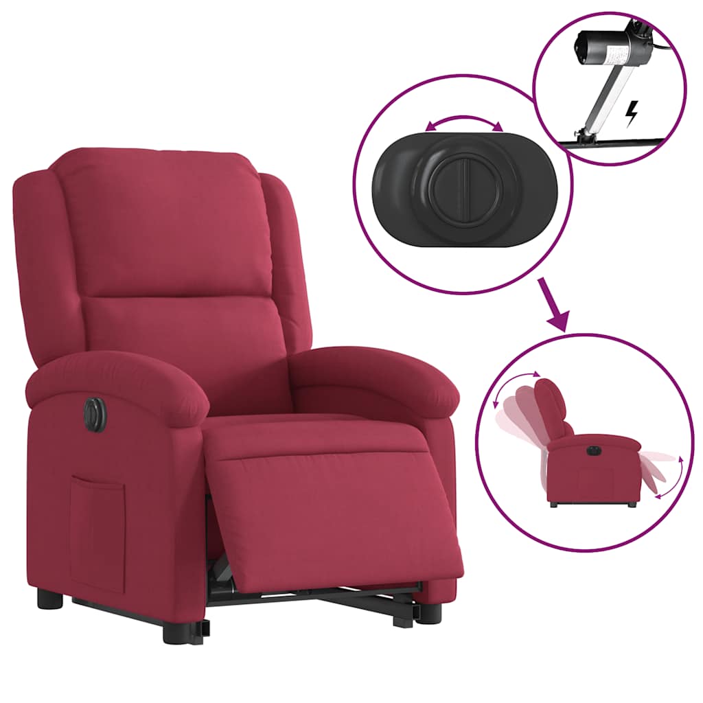 Fauteuil relax avec releveur électrique en velours rouge vin