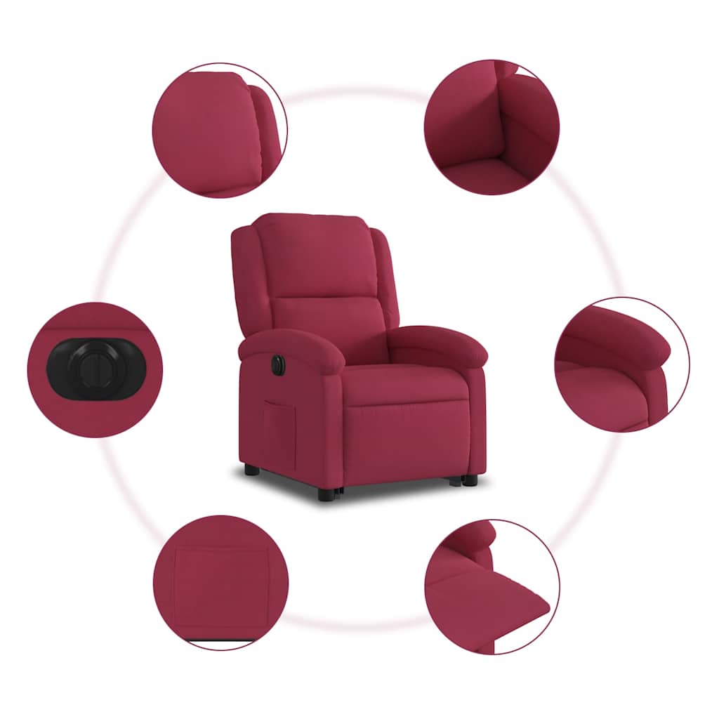 Fauteuil relax avec releveur électrique en velours rouge vin