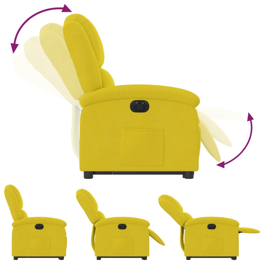 Fauteuil relax avec releveur électrique en velours jaune
