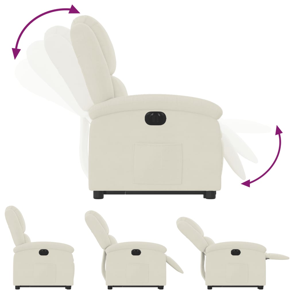 Relaxing chair with electric riser in cream velvet