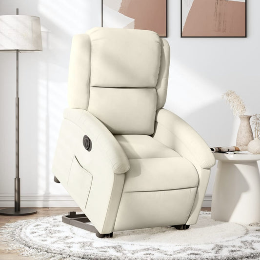 Relaxing chair with electric riser in cream velvet