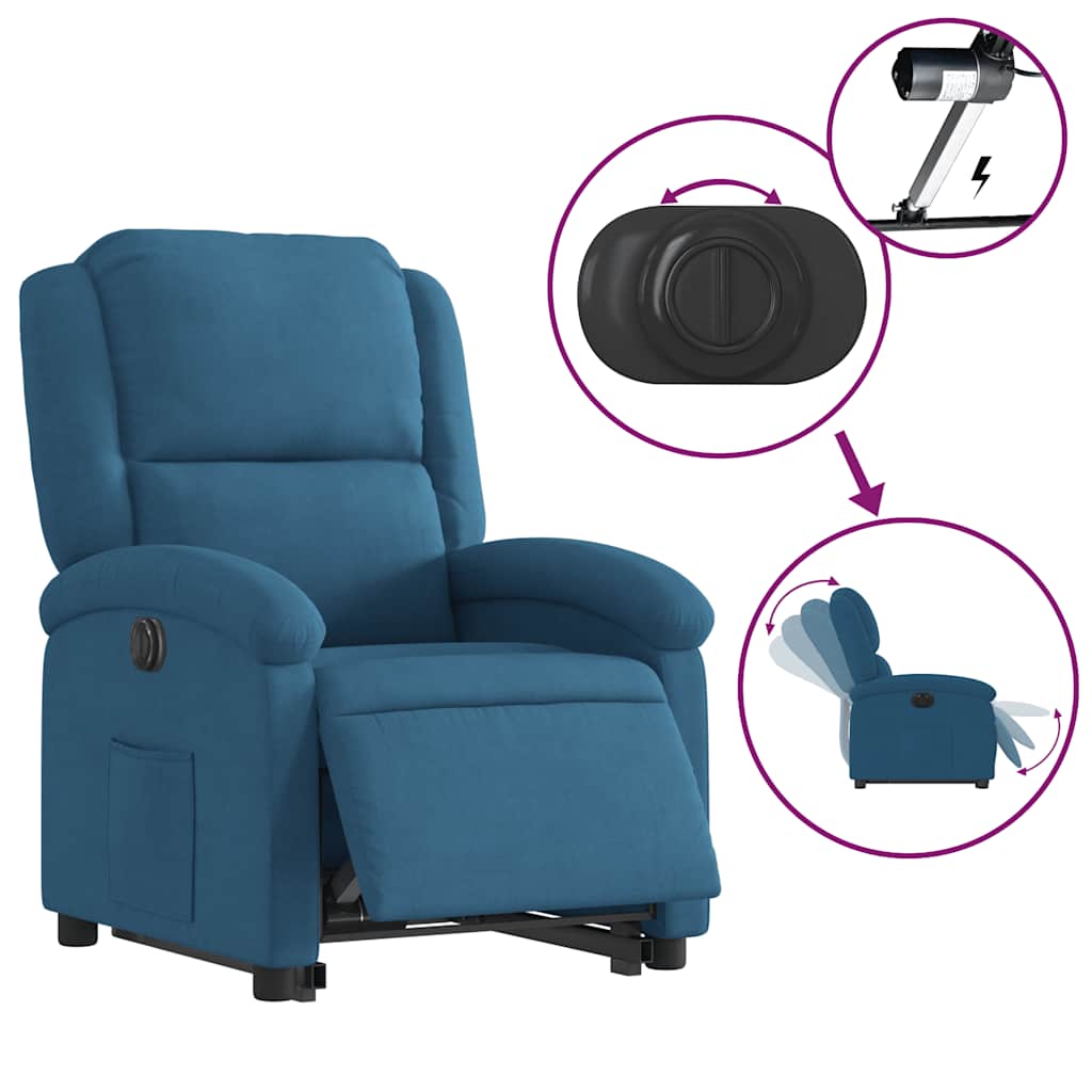 Fauteuil relax avec releveur électrique, velours bleu