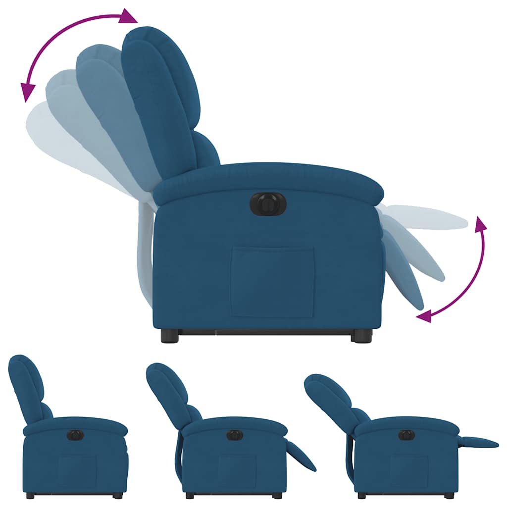 Fauteuil relax avec releveur électrique, velours bleu