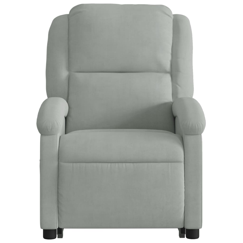 Fauteuil de massage avec aide électrique au verticalisation, velours gris clair