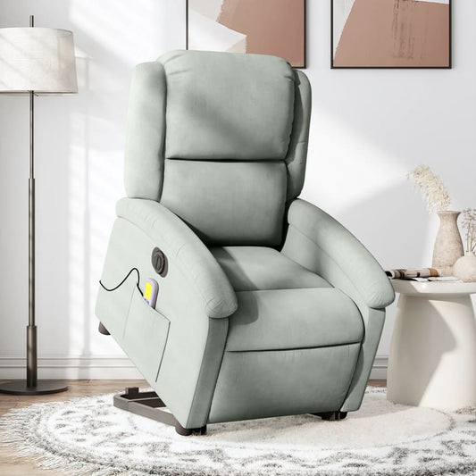 Fauteuil de massage avec aide électrique au verticalisation, velours gris clair