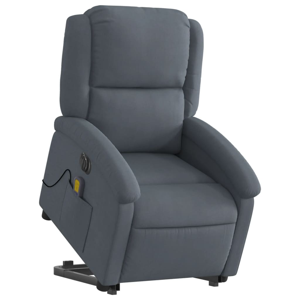 Fauteuil de massage avec aide électrique au verticalisation, velours gris foncé