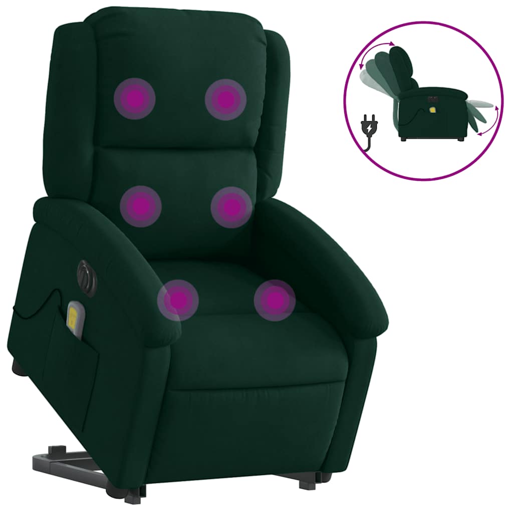 Massagesessel mit Aufstehhilfe Elektrisch Dunkelgrün Samt