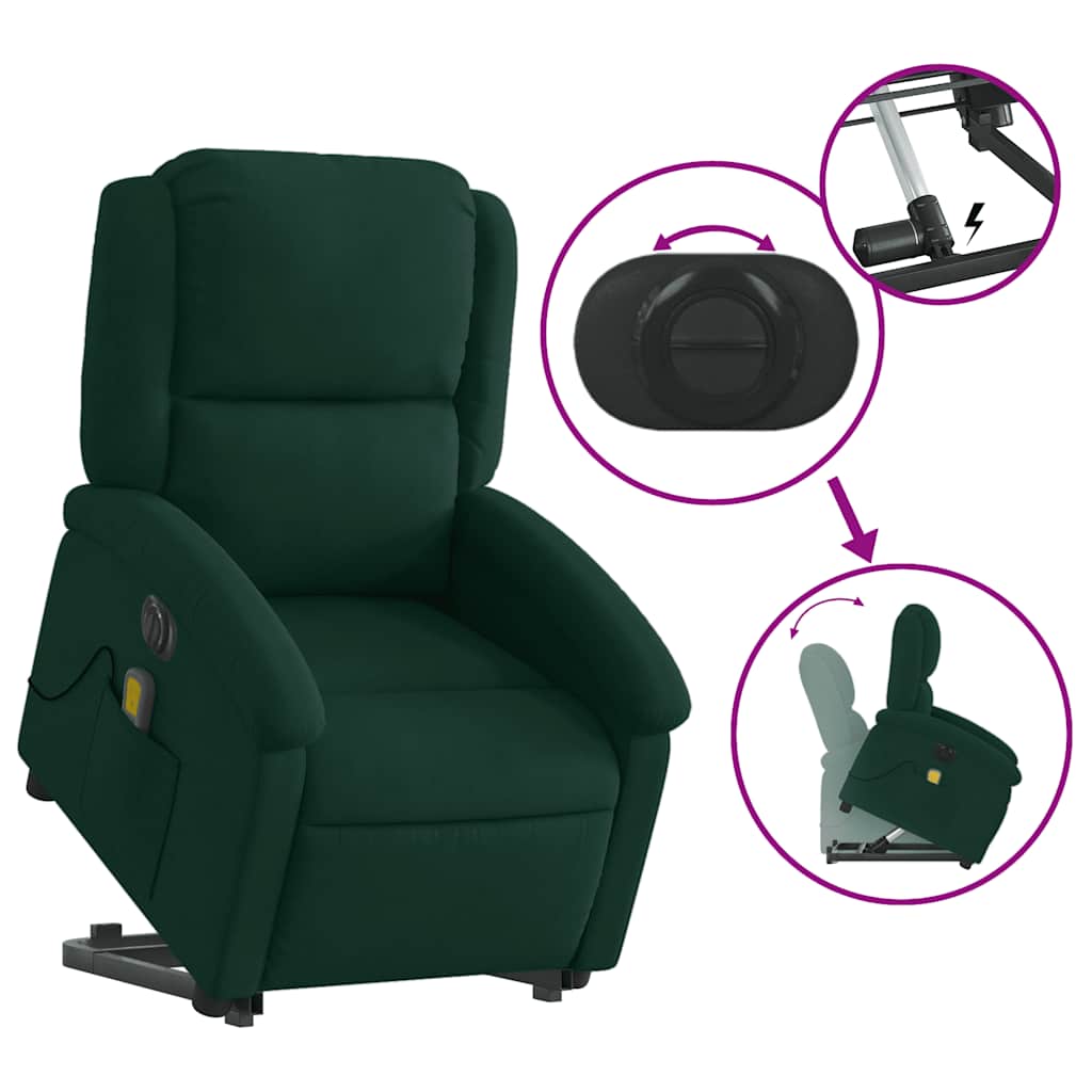Massagesessel mit Aufstehhilfe Elektrisch Dunkelgrün Samt