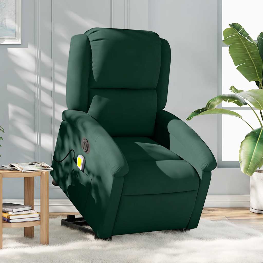 Massagesessel mit Aufstehhilfe Elektrisch Dunkelgrün Samt